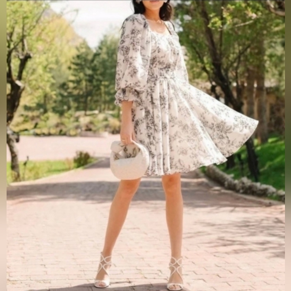Kentucky Derby Dress White Black Floral Boho-Chic Revival Ruffle Size 6/8